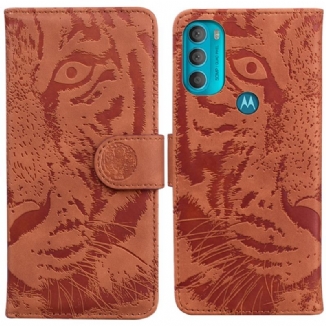 Housse Moto G71 5G Empreinte Face de Tigre