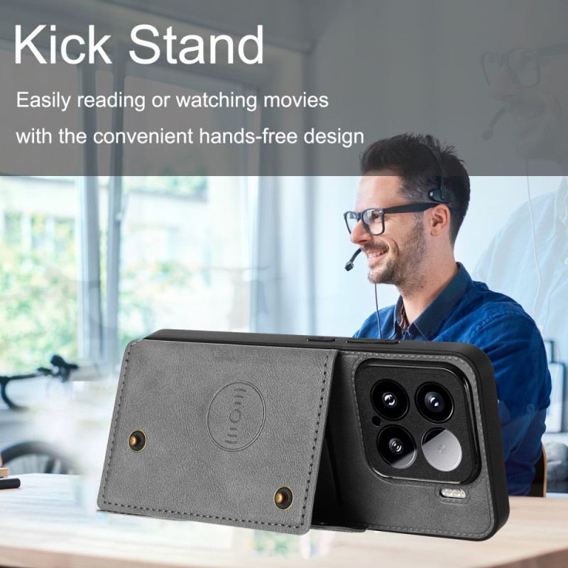 Coque Xiaomi 15 Effet Cuir avec Porte-cartes et Support