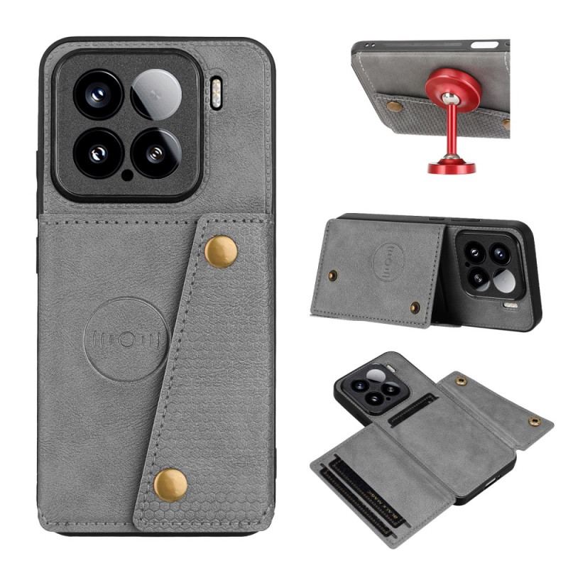 Coque Xiaomi 15 Effet Cuir avec Porte-cartes et Support