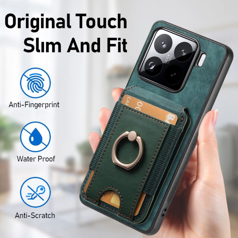 Coque Xiaomi 15 Effet Daim Porte-cartes Détachable et Support