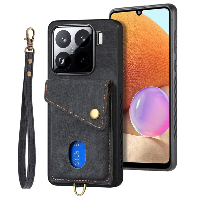 Coque Xiaomi 15 Effet Daim Porte-Cartes et Lanière