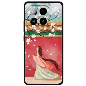 Coque Xiaomi 15 Femme et Fleurs de Pêcher