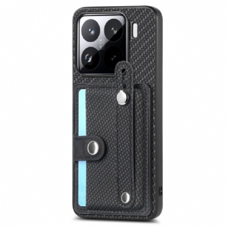 Coque pour Xiaomi 15 Fibre Carbone Porte-Cartse et Sangle