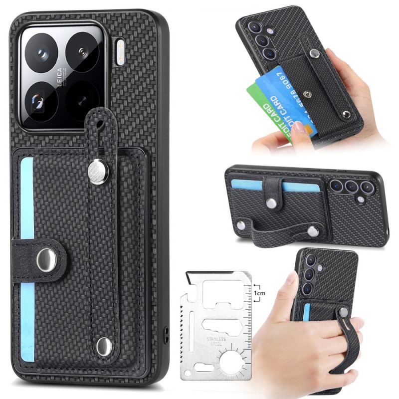 Coque pour Xiaomi 15 Fibre Carbone Porte-Cartse et Sangle