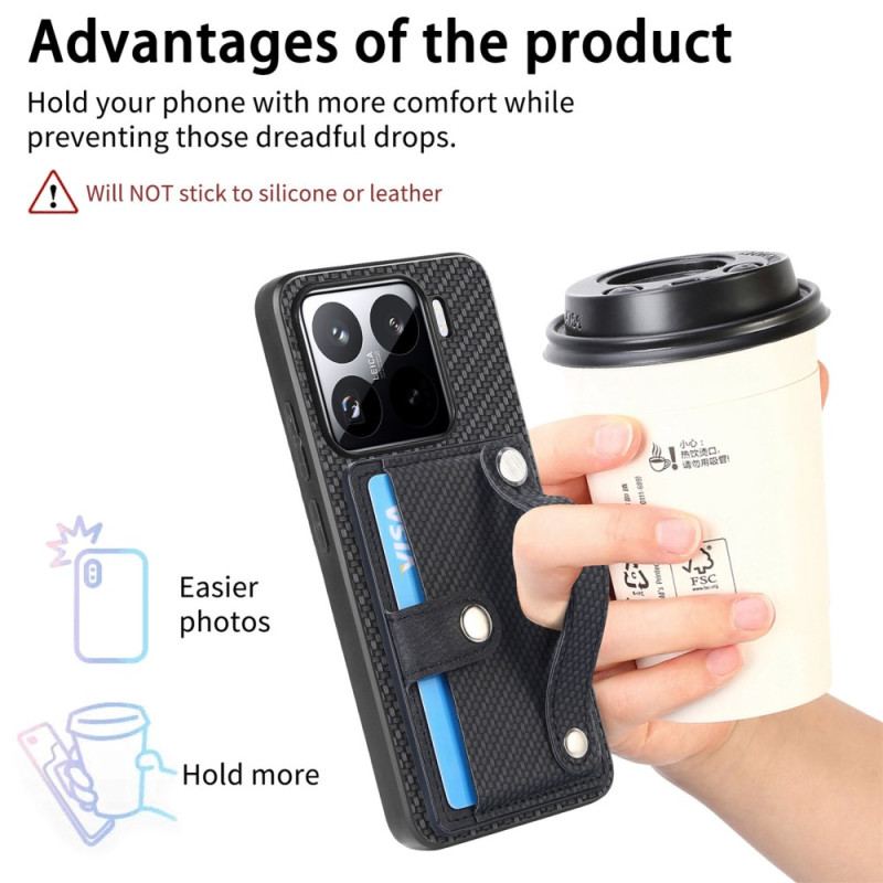 Coque pour Xiaomi 15 Fibre Carbone Porte-Cartse et Sangle