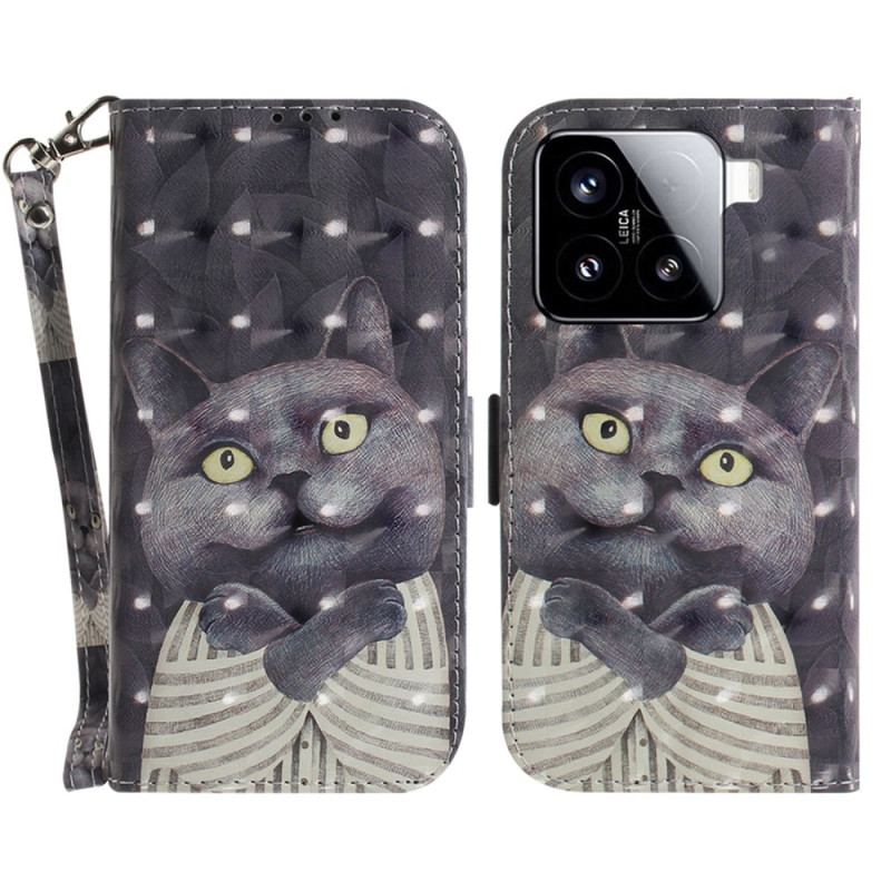 Housse Xiaomi 15 Chat Gris à Lanière
