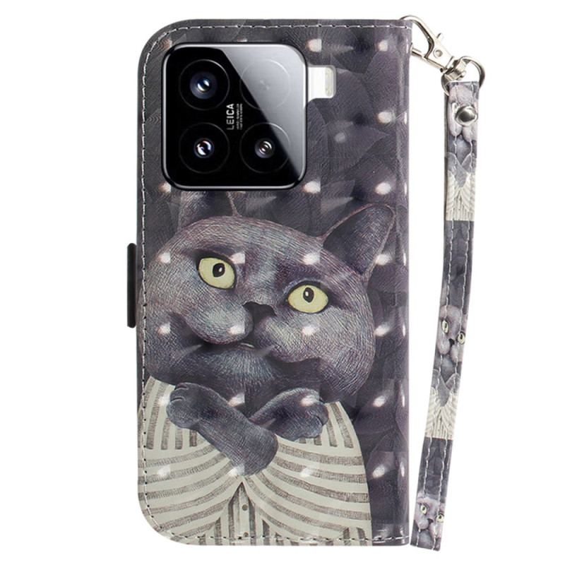 Housse Xiaomi 15 Chat Gris à Lanière