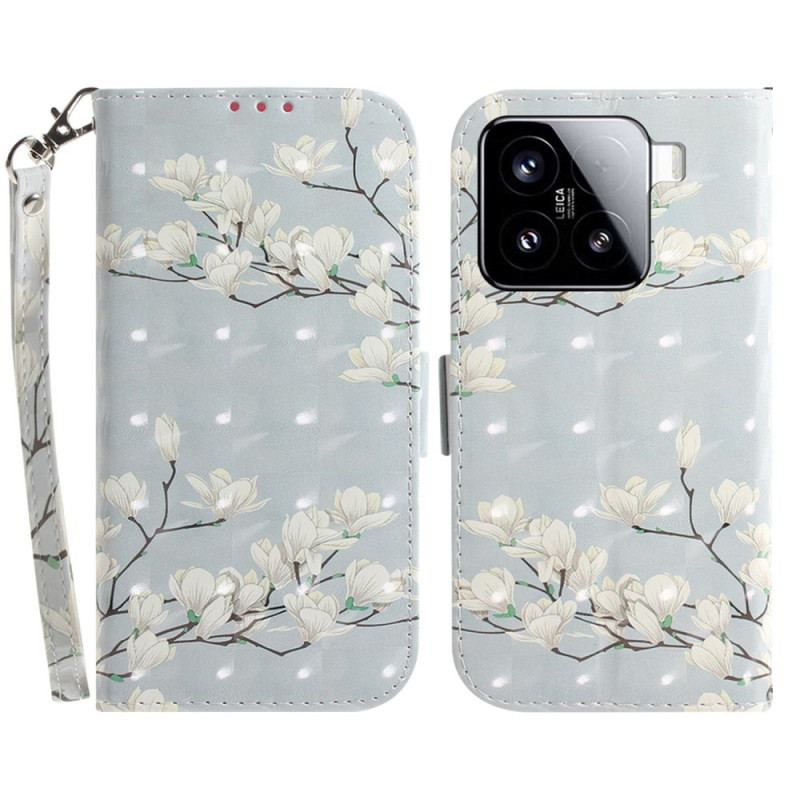 Housse Xiaomi 15 Motif Magnolias à Lanière