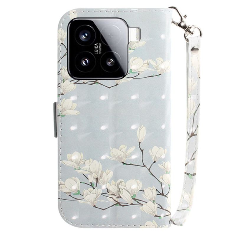 Housse Xiaomi 15 Motif Magnolias à Lanière