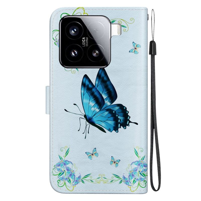Housse Xiaomi 15 Papillons Bleus et Fleurs