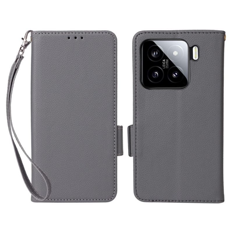 Housse Xiaomi 15 Simili Cuir Litchi à Lanière