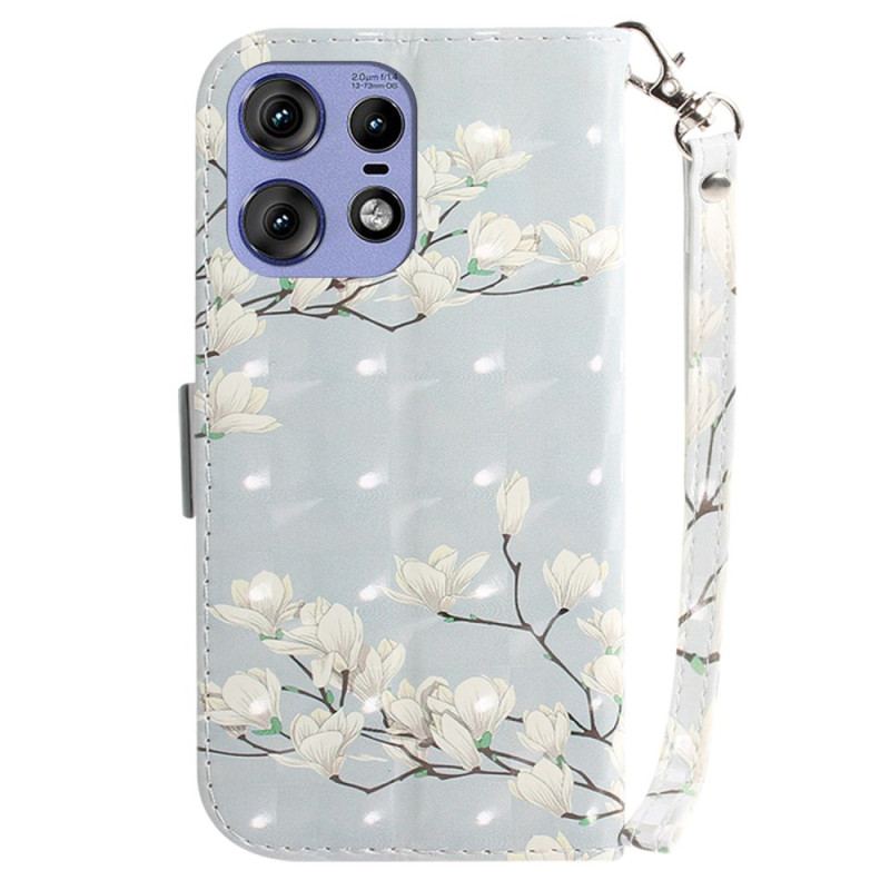 Housse Motorola Edge 50 Pro Magnolias à Lanière
