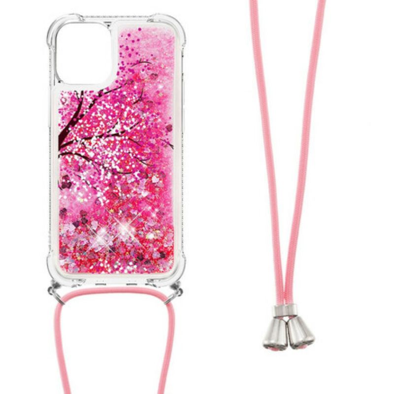 Coque iPhone 13 Mini à Cordon Paillettes Arbre