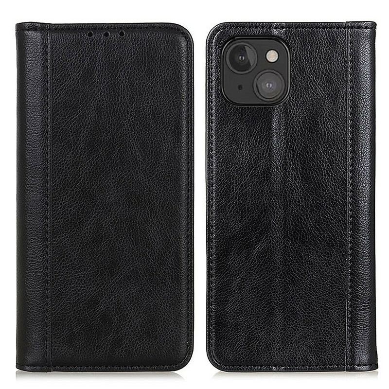 Flip Cover iPhone 13 Mini Cuir Litchi Fendu Élégance