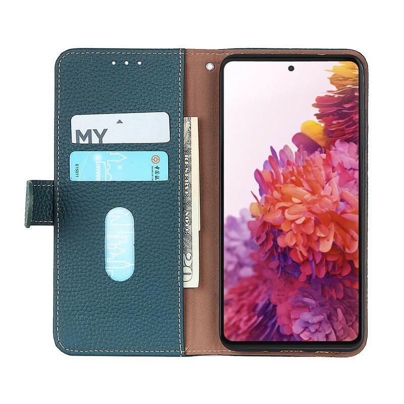 Housse iPhone 13 Mini Véritable Cuir Litchi KHAZNEH