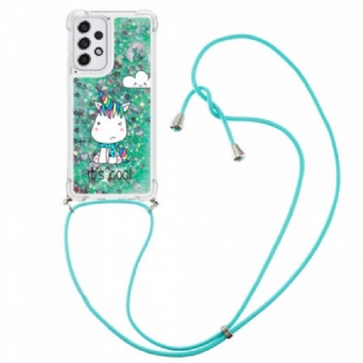 Coque Samsung Galaxy A33 5G à Cordon Paillettes Licorne