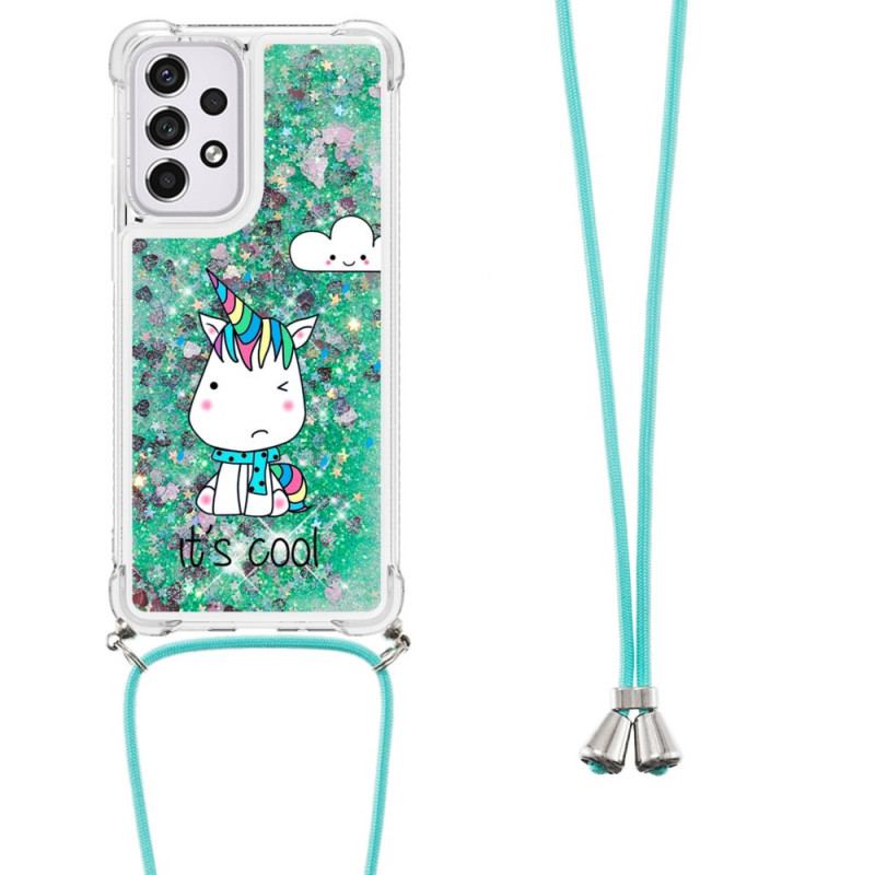 Coque Samsung Galaxy A33 5G à Cordon Paillettes Licorne