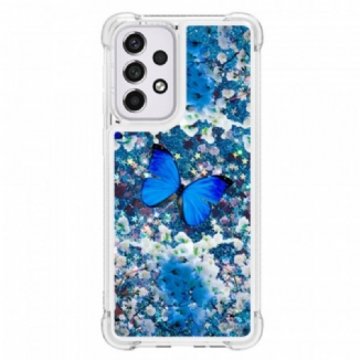Coque Samsung Galaxy A33 5G Papillons Bleus Paillettes