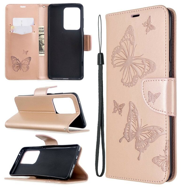 Housse Samsung Galaxy S20 Ultra Les Papillons en Vol avec Lanière