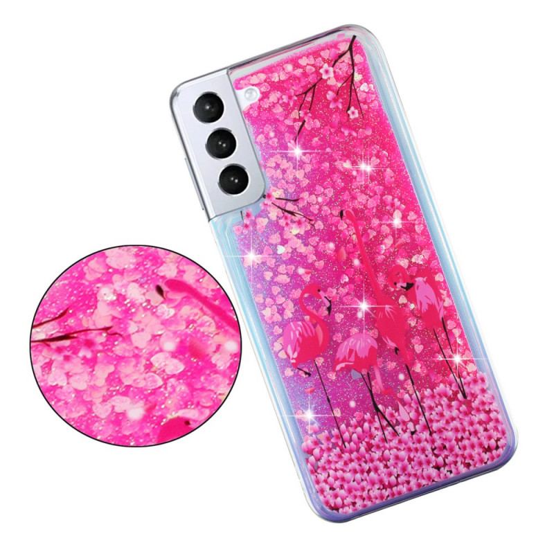 Coque Samsung Galaxy S22 5G Paillettes Flamants Roses