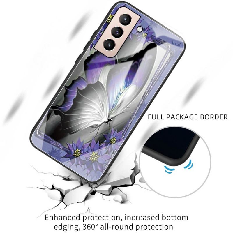 Coque Samsung Galaxy S22 5G Verre Trempé Papillon Violet