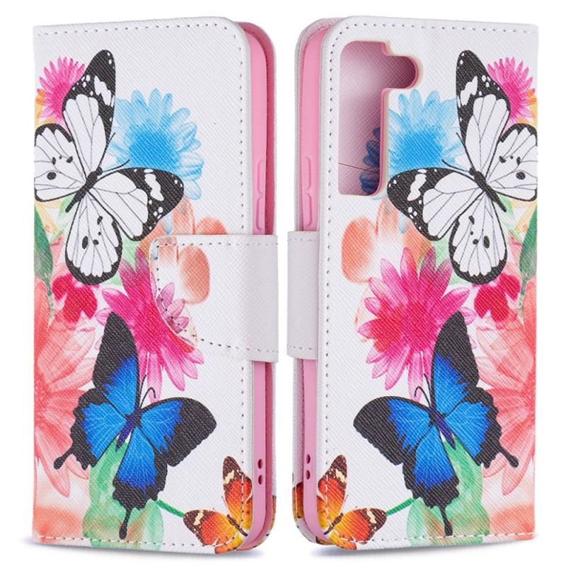 Housse Samsung Galaxy S22 5G Papillons et Fleurs Peints