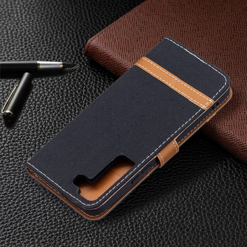 Housse Samsung Galaxy S22 5G Tissu et Effet Cuir à Lanière