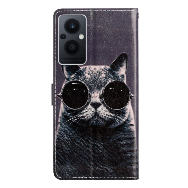 Housse Oppo Reno 8 Lite Chat Lunettes à Lanière