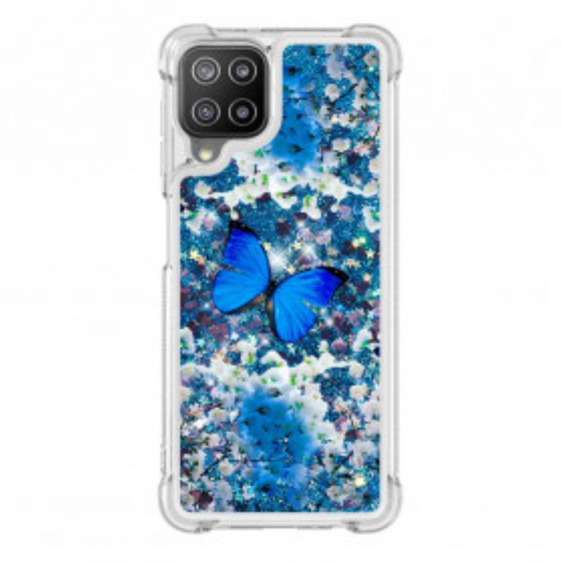 Coque Samsung Galaxy A22 4G Papillons Bleus Paillettes