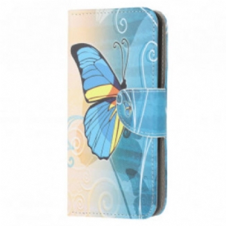 Housse Samsung Galaxy A22 4G Papillon Bleu et Jaune