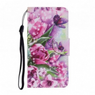 Housse Samsung Galaxy A22 4G Papillons et Tulipes