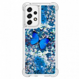 Coque Samsung Galaxy A53 5G Papillons Bleus Paillettes