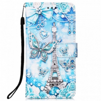Housse Samsung Galaxy A53 5G Tour Eiffel Papillons à Lanière