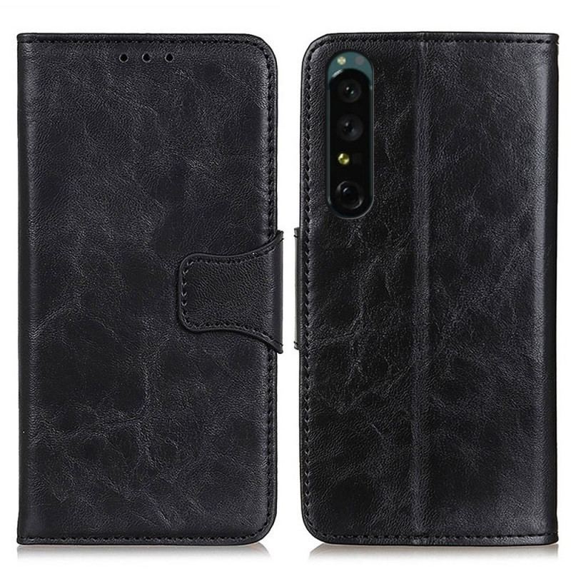 Housse Sony Xperia 1 IV Cuir Fendu Fermoir Vintage