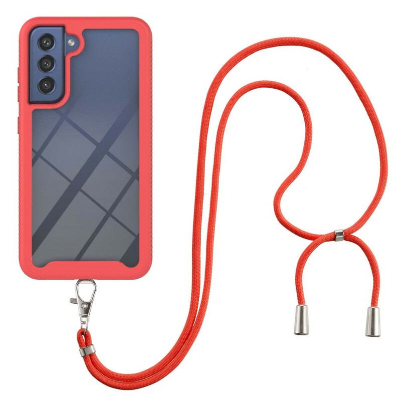Coque Samsung Galaxy S21 FE Hybride avec Cordon et Contour Coloré