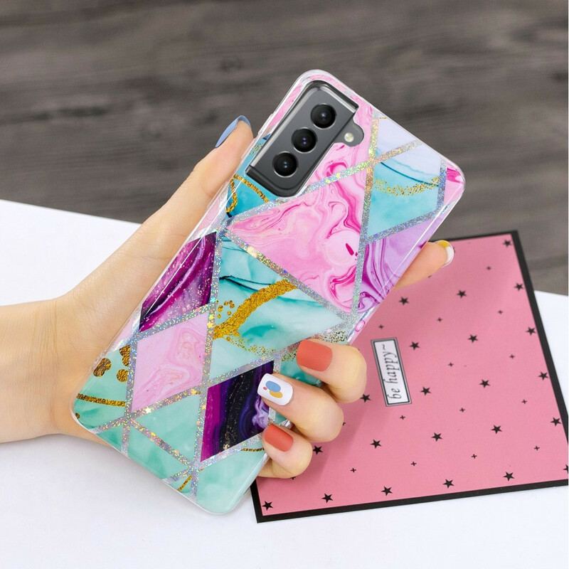 Coque Samsung Galaxy S21 FE Marbre Design Paillettes