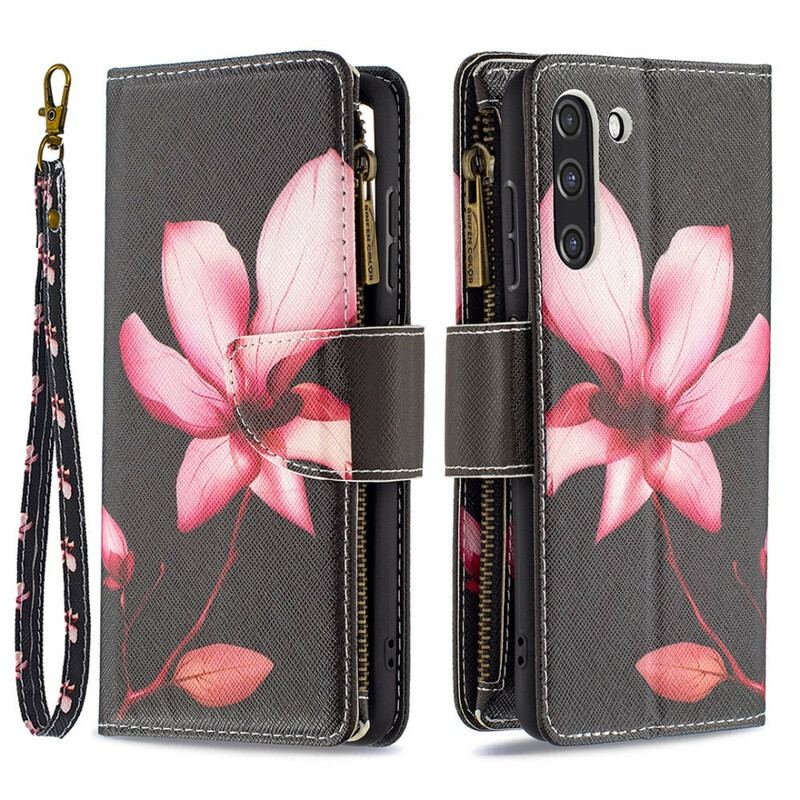 Housse Samsung Galaxy S21 FE Poche Zippée Fleur