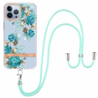 Coque iPhone 15 Pro Max à Cordon Fleurs