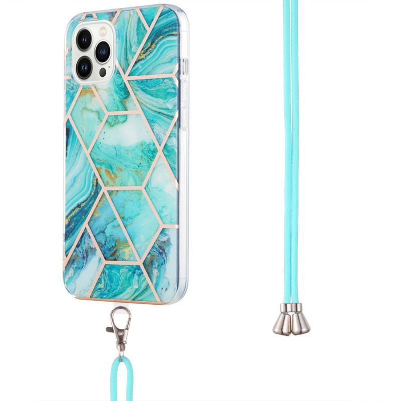Coque iPhone 15 Pro Max à Cordon Marbre Stylé