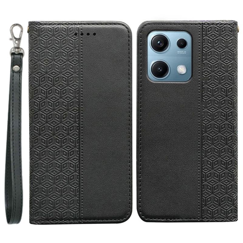 Flip Cover Xiaomi Redmi Note 14S Motif Quadrillé à Lanière