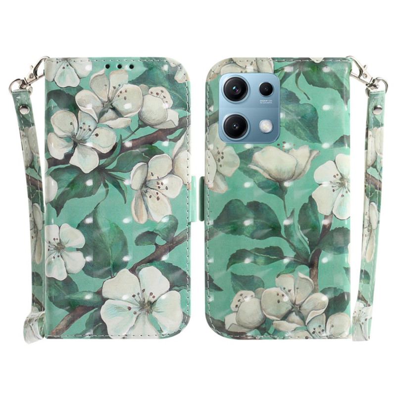 Housse Xiaomi Redmi Note 14S Fleurs Blanches à Lanière