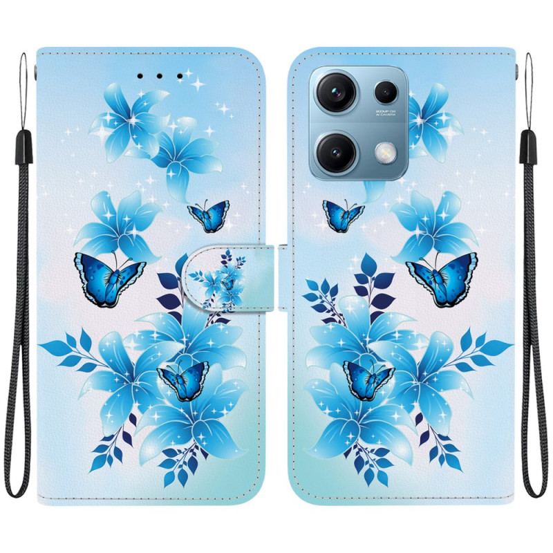 Housse Xiaomi Redmi Note 14S Papillons Bleus et Fleurettes