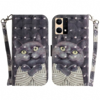 Housse Oppo Reno 7 Chat Gris à Lanière