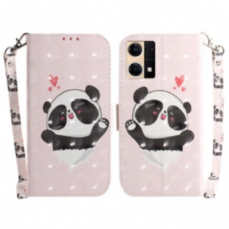 Housse Oppo Reno 7 Panda Love à Lanière