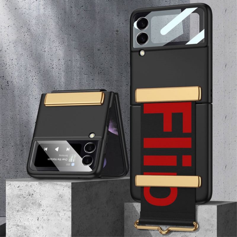 Coque Samsung Galaxy Z Flip 3 5G Verre Trempé et Sangle Lettres GKK
