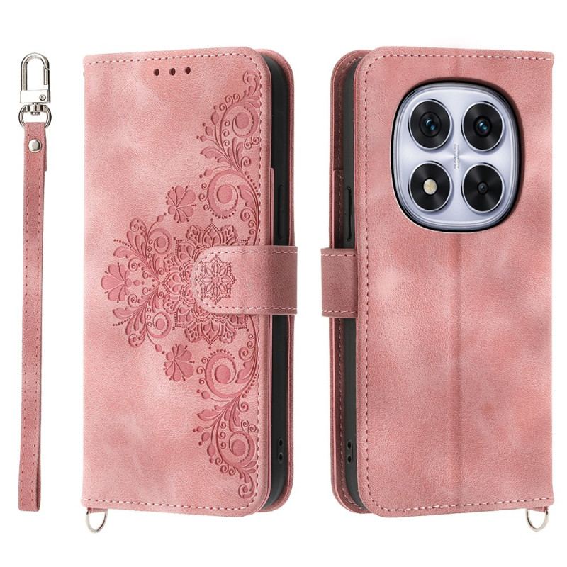 Housse Xiaomi Redmi Note 15 Pro Plus 5G / Poco M8 Pro 5G Motif Floral avec Bandoulière et Lanière