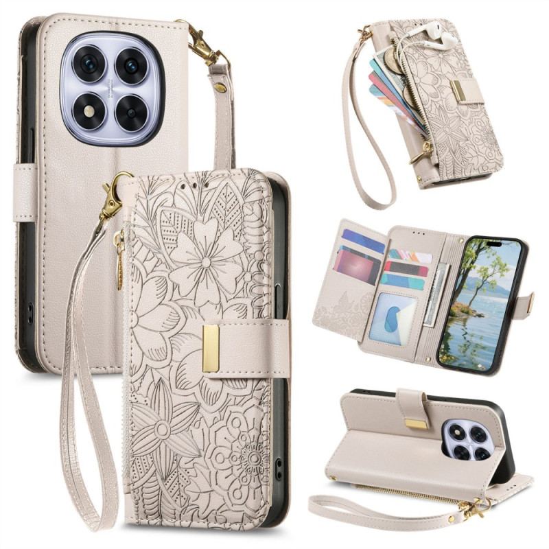 Housse Xiaomi Redmi Note 15 Pro Plus 5G / Poco M8 Pro 5G Motif Floral et Pochette Zippée