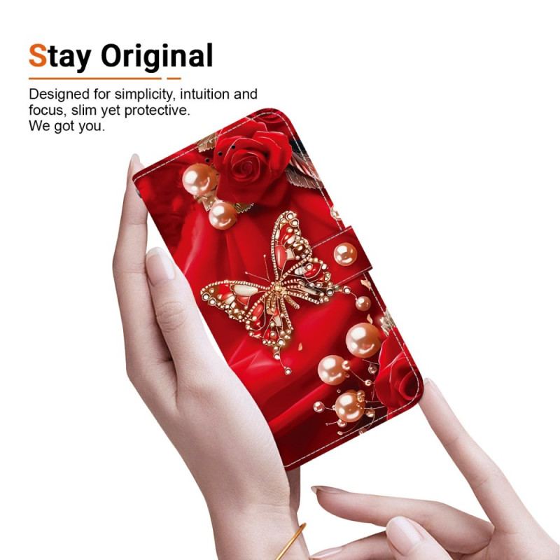 Housse Xiaomi Redmi Note 15 Pro Plus 5G / Poco M8 Pro 5G Papillon Nacré Rouge
