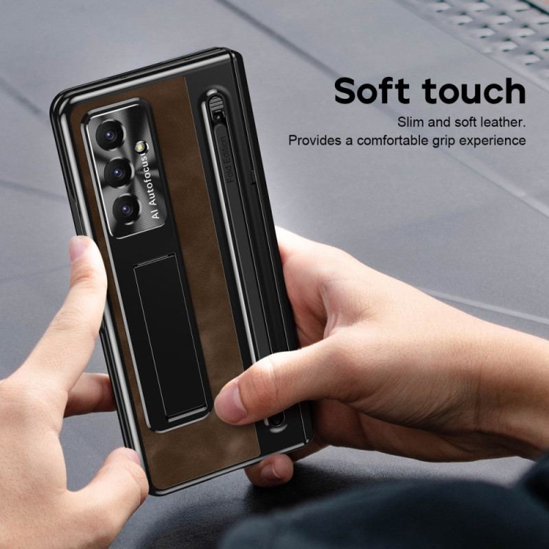 Coque Samsung Galaxy Z Fold 7 5G Effet Cuir Support et Porte-Stylet