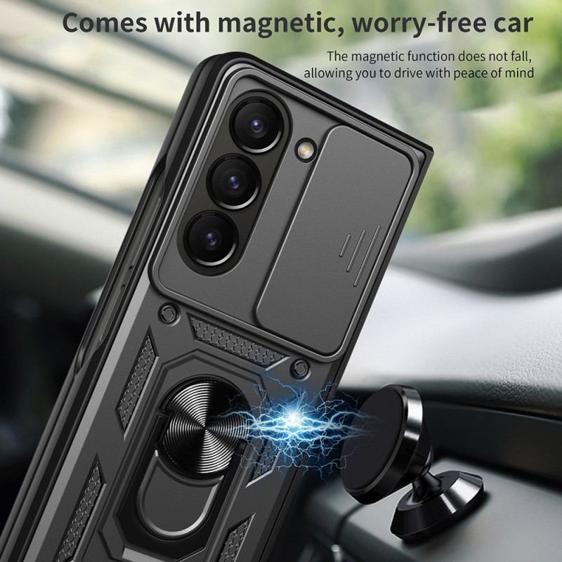 Coque Samsung Galaxy Z Fold 7 Anneau-Support et Couvercle Coulissant pour Caméra